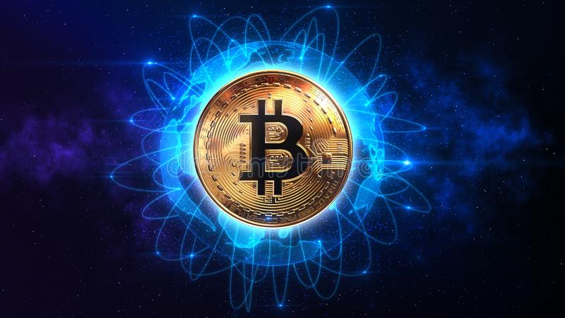 bitcoin-connected-over-world-blockchain-technology-d-rendering-146157136